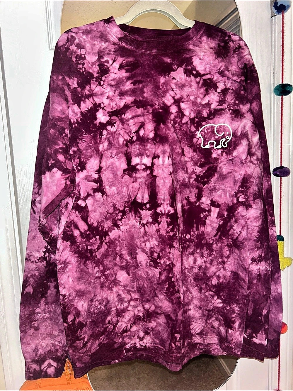 Ivory Ella Tie Dye Long Sleeve Pocket Tee Purple & Pink XL